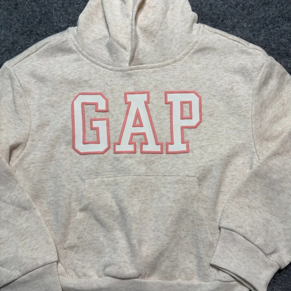 GAP KIDS Girls Logo Hoodie Sweatshirt Beige Pink Size 7 NWT